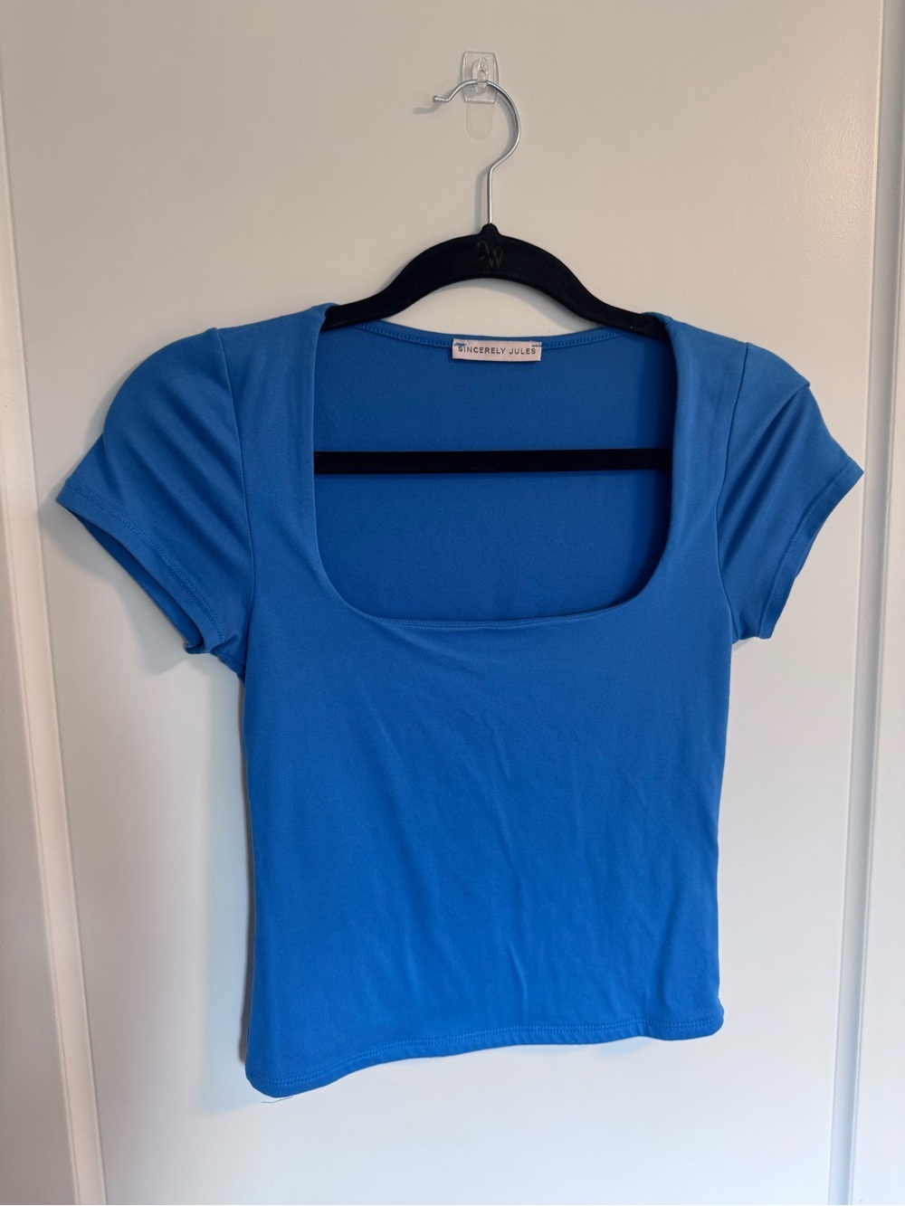 Sincerly Jules Vibrant Blue+Pink Square Neck Top